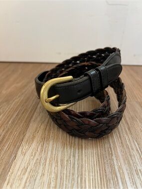 Coach Black Brown Braided Leather Belt woven brass size 36